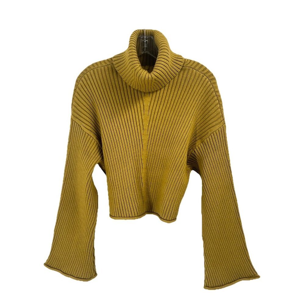 House of Harlow Mustard Chunky Ribbed Knit Turtleneck Bell Sleeve Sweater Sz S